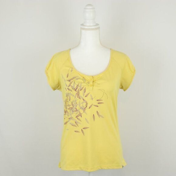 The North Face Women's Medium Yellow Leaf Scoop Neck Puff Sleeve Tech Tee - Picture 1 of 9
